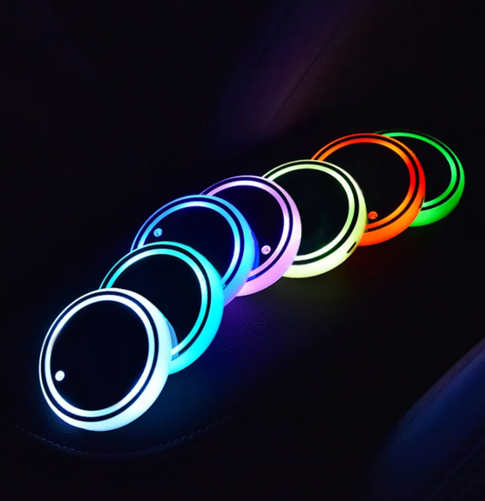 LED Car Cup Holder Light – RGB Ambient Coaster (Solar & USB Charging)